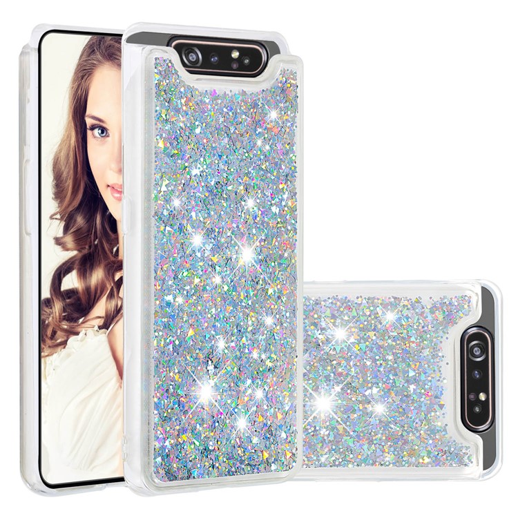 Dynamic Glitter Powder Sequins TPU Back Phone Casing for Samsung Galaxy A90 / A80 - Silver-1
