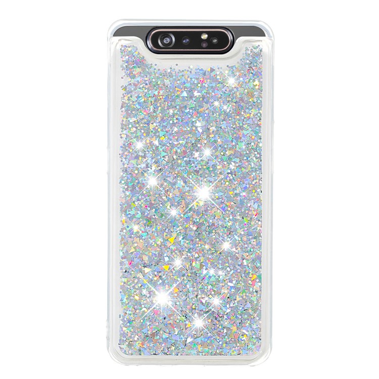 Dynamic Glitter Powder Sequins TPU Back Phone Casing for Samsung Galaxy A90 / A80 - Silver-2