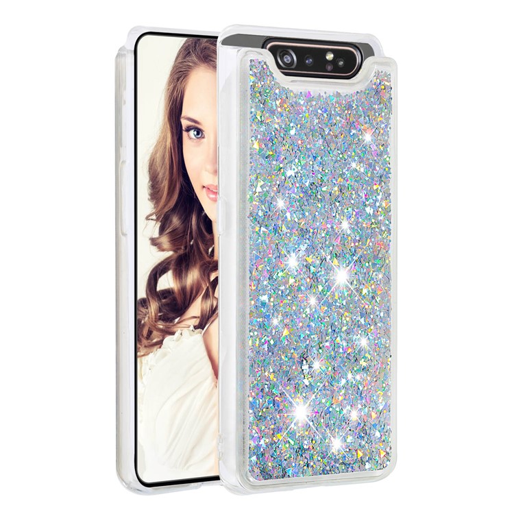 Dynamic Glitter Powder Sequins TPU Back Phone Casing for Samsung Galaxy A90 / A80 - Silver-3
