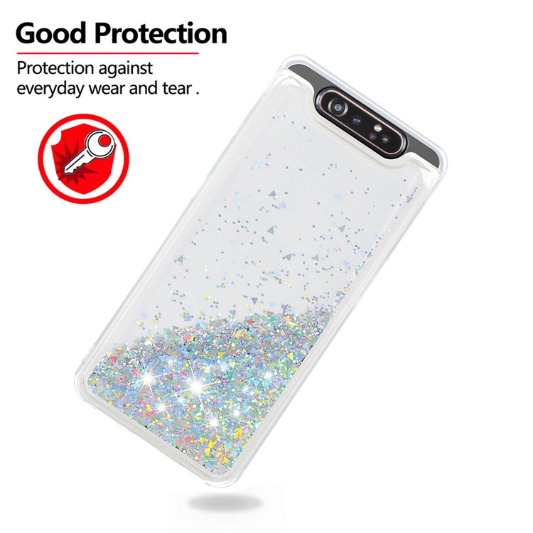 Dynamic Glitter Powder Sequins TPU Back Phone Casing for Samsung Galaxy A90 / A80 - Silver-4