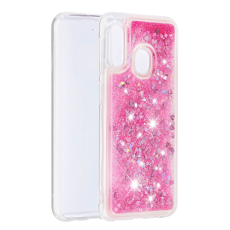 Dynamische Glitter Puder Pailletten TPU Telefon Shell Für Samsung Galaxy A20E / A10e - Rosa-3