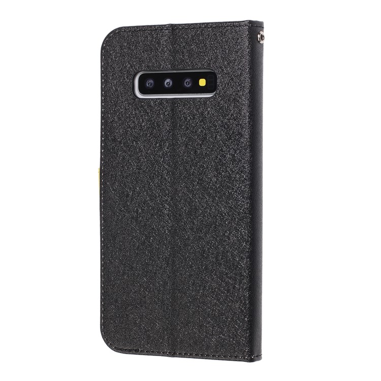 Bee Style Silk Texture Leather Wallet Stand Covering Case for Samsung Galaxy S10 Plus - Black-4