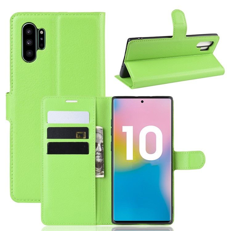 Litchi Texture Wallet Leather Phone Cover for Samsung Galaxy Note 10 Plus/Note 10 Plus 5G - Green-1