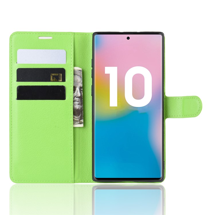 Litchi Texture Wallet Leather Phone Cover for Samsung Galaxy Note 10 Plus/Note 10 Plus 5G - Green-4