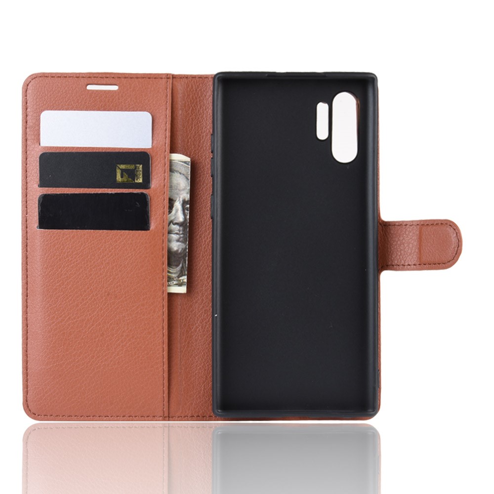 Litschi Textur Brieftasche Leder Handyhülle Für Samsung Galaxy Note 10 Pro - Braun-3