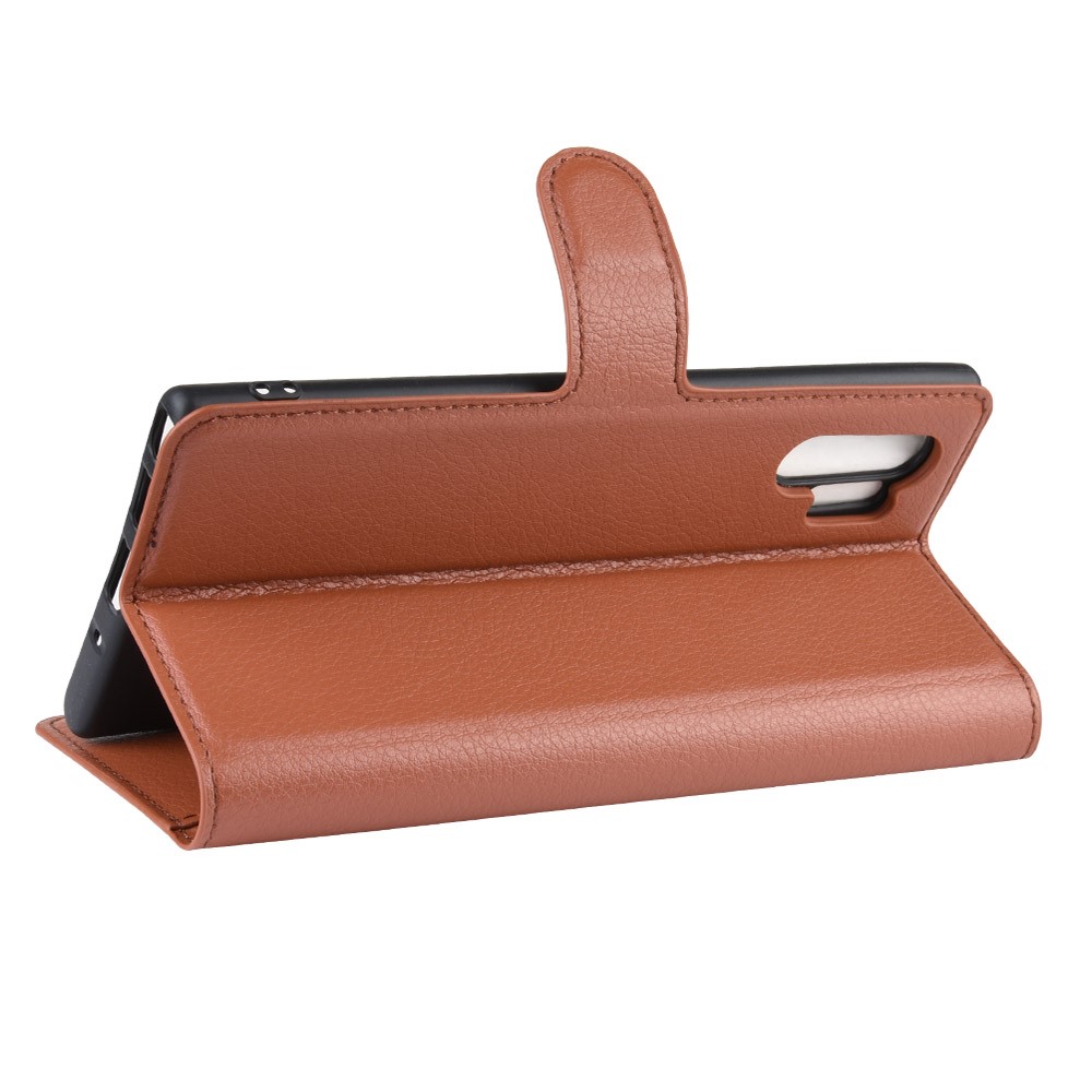 Litschi Textur Brieftasche Leder Handyhülle Für Samsung Galaxy Note 10 Pro - Braun-5