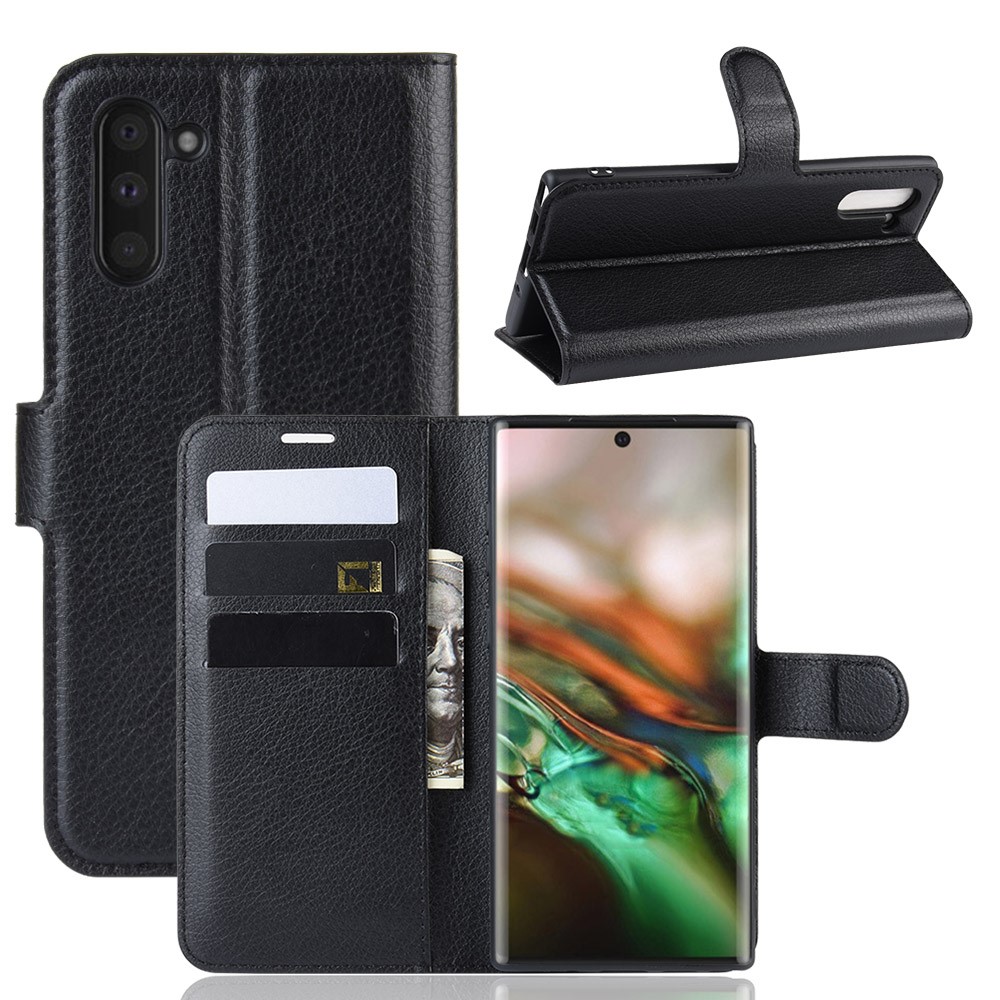 copertura Del Telefono Cellulare In Pelle Trama Litchi Per Samsung Galaxy Note 10 - Nero-1