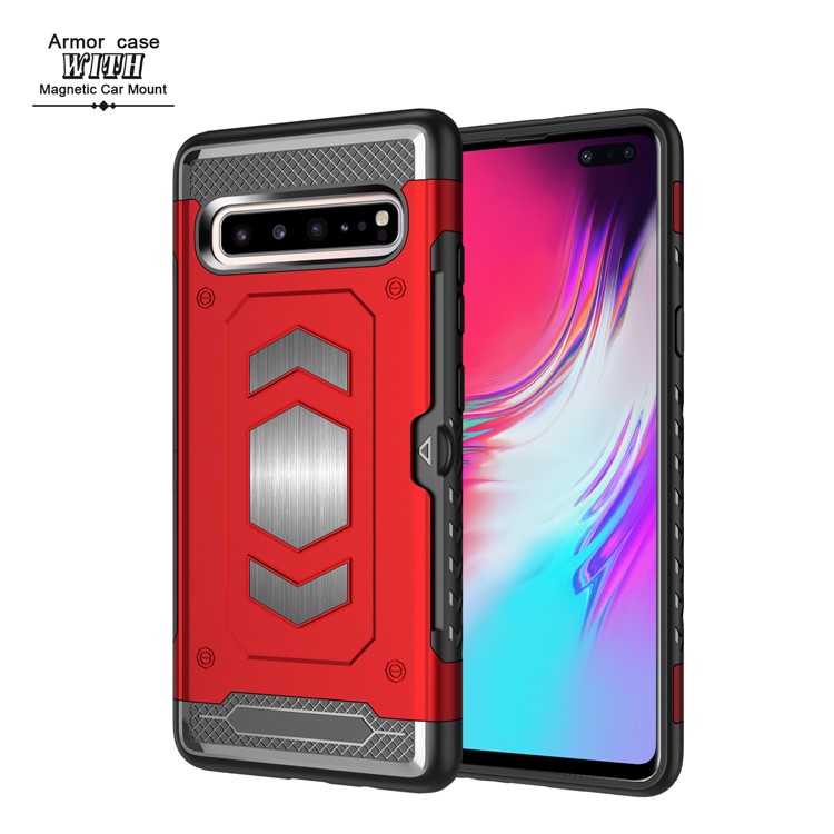 PC + TPU Combo Card Holder Phone Shell for Samsung Galaxy S10 5G - Red-2