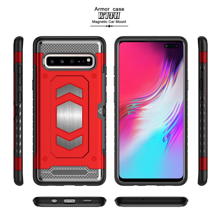 PC + TPU Combo Card Holder Phone Shell for Samsung Galaxy S10 5G - Red-3