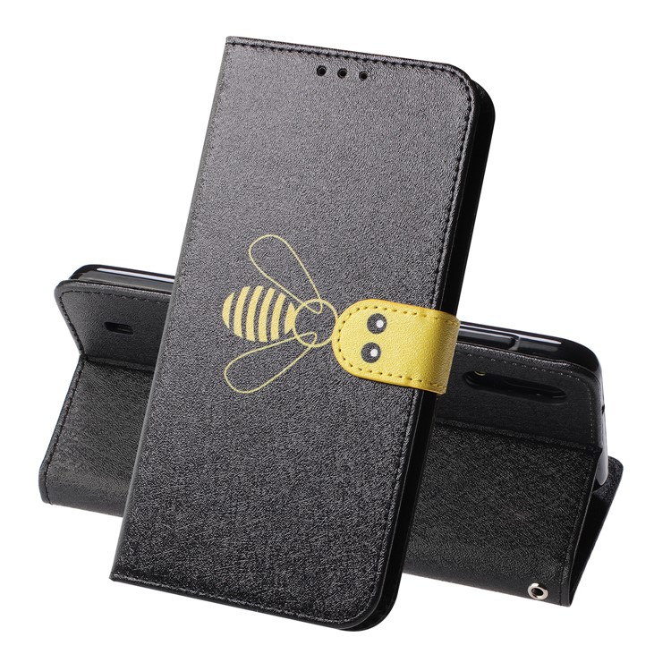 

Bee Pattern Silk Texture Leather Wallet Case for Samsung Galaxy M10 - Black, Galaxy M10