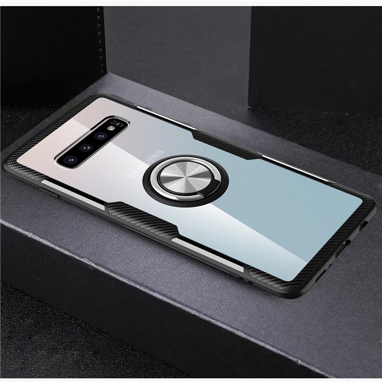 

Палец Кольцо Подставка Из Акрилового Закаленного Стекла + ТПУ Края Корпуса Для Samsung Galaxy S10 - Серебро / Черный, Galaxy S10