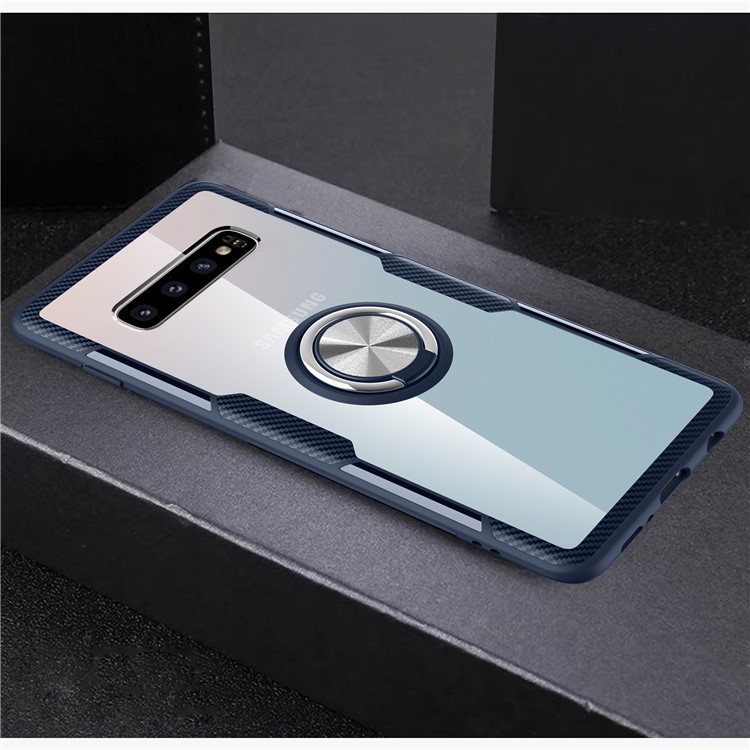 

Палец Кольцо Подставка Из Акрилового Закаленного Стекла + ТПУ Края Корпуса Для Samsung Galaxy S10 - Темно-синий / Серебристый, Galaxy S10
