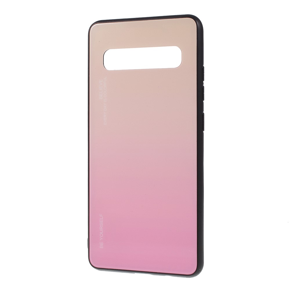 Gradient Color Glass + TPU Phone Cover Casing for Samsung Galaxy S10 5G - Gold / Pink-2