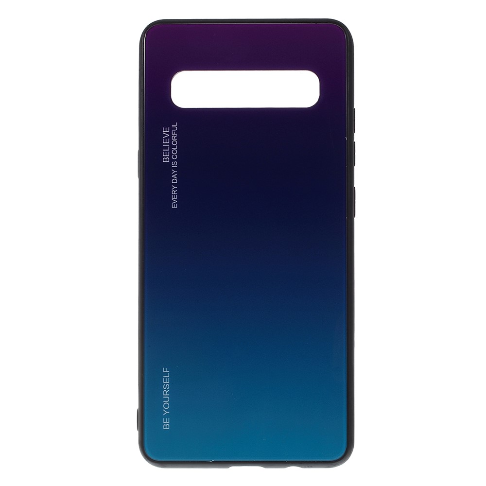 Gradient Color Glass + TPU Phone Cover Casing for Samsung Galaxy S10 5G - Purple / Blue