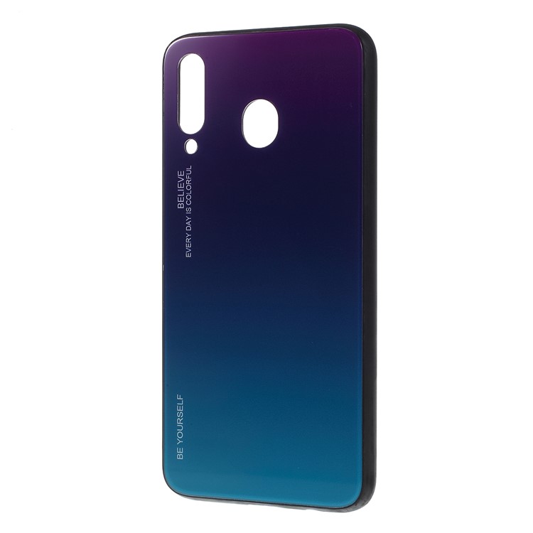 Vetro Temperato Anti-impronta Colore Temperato + Fondello Ibrido In TPU Per Samsung Galaxy M30 / A40s - Viola / Blu-2
