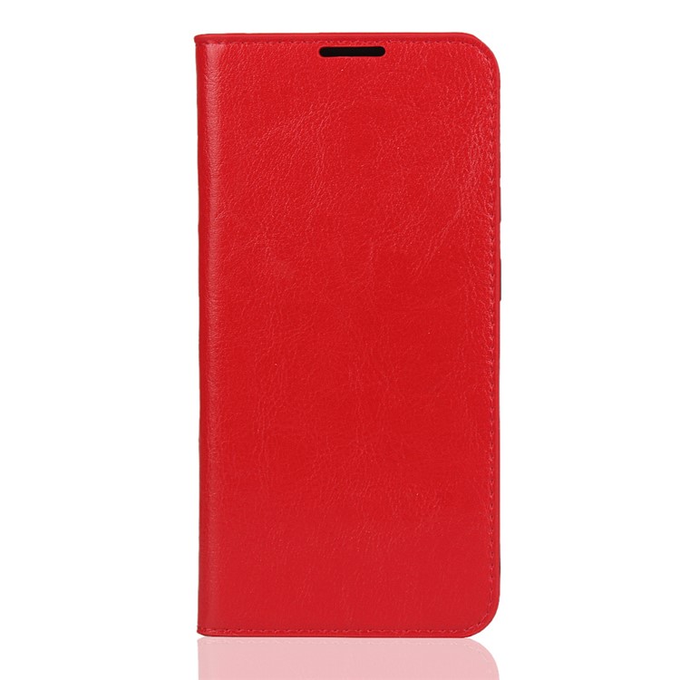 Coquille De Portefeuille En Cuir Véritable Pour Cheval Fou Pour Samsung Galaxy A60 - Rouge-2
