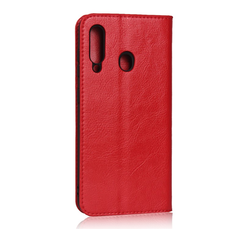Coquille De Portefeuille En Cuir Véritable Pour Cheval Fou Pour Samsung Galaxy A60 - Rouge-3