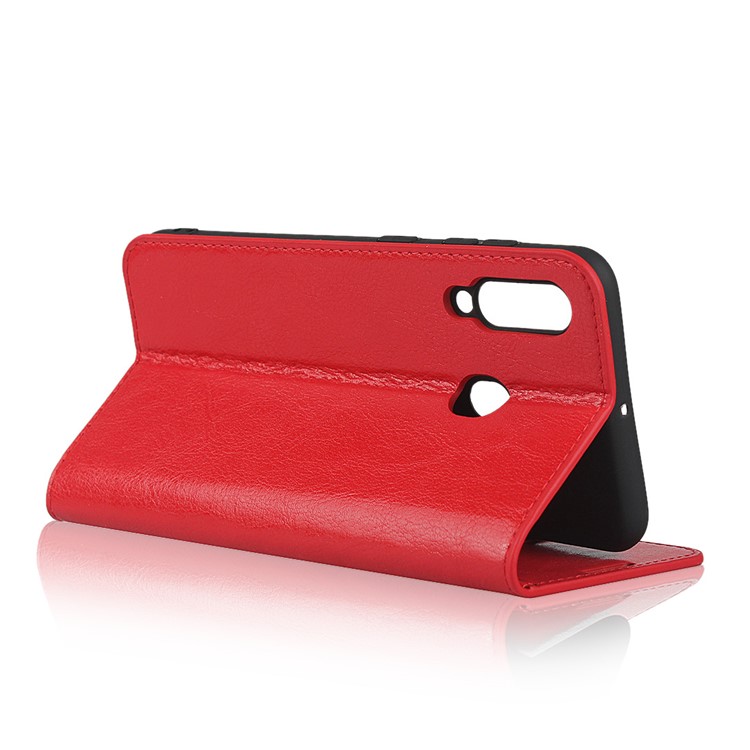 Coquille De Portefeuille En Cuir Véritable Pour Cheval Fou Pour Samsung Galaxy A60 - Rouge-5