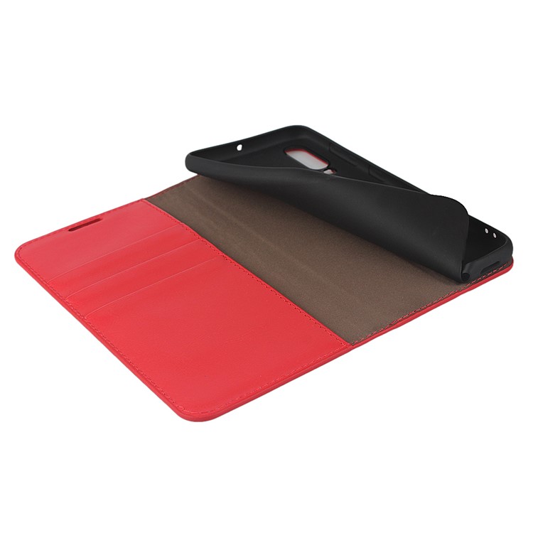 Coquille De Portefeuille En Cuir Véritable Pour Cheval Fou Pour Samsung Galaxy A60 - Rouge-6