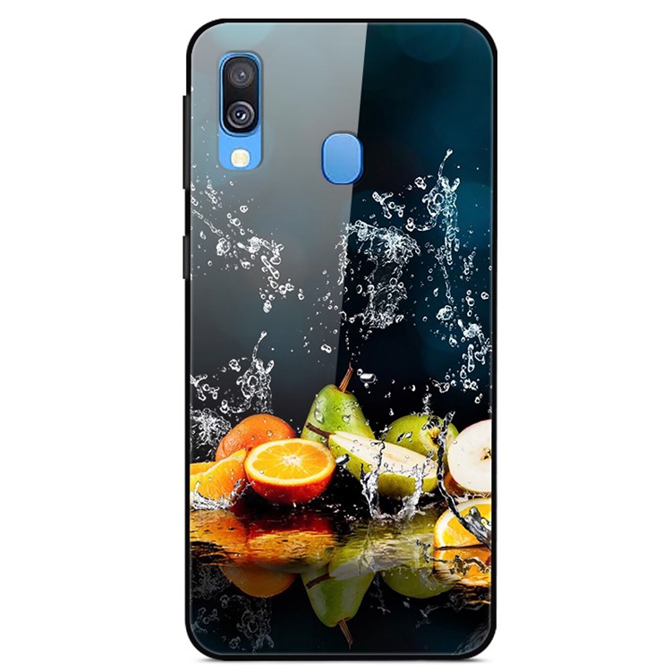 Pattern Printing Glass Back + TPU Hybrid Case for Samsung Galaxy A40 - Fruits-1