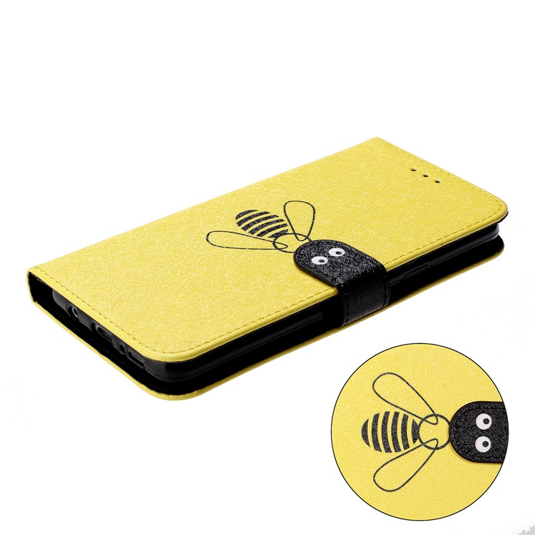 Bee Style Silk Texture Leather Wallet Phone Case for Samsung Galaxy S9+ - Yellow-5