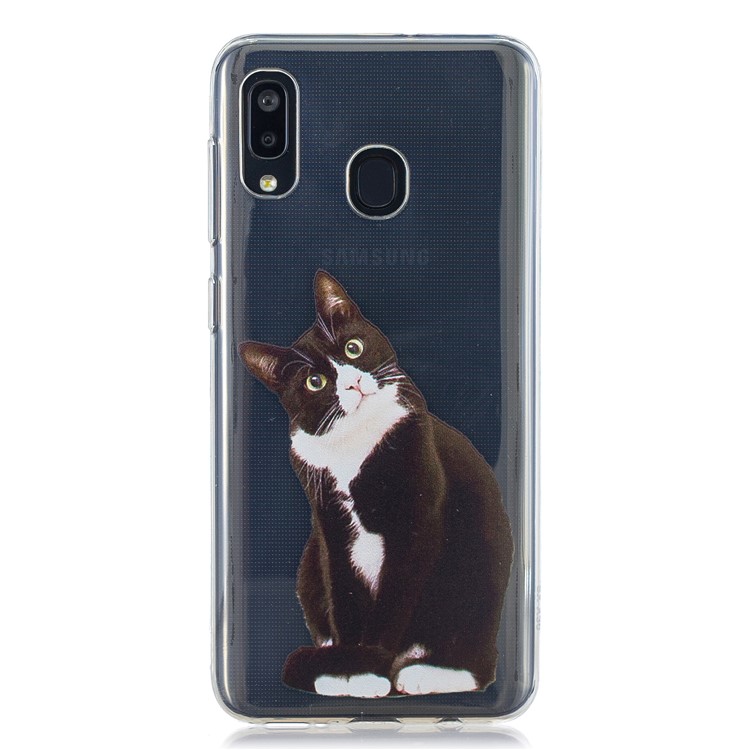 Pattern Printing TPU Back Case for Samsung Galaxy A20/A30 - Black and White Cat-1