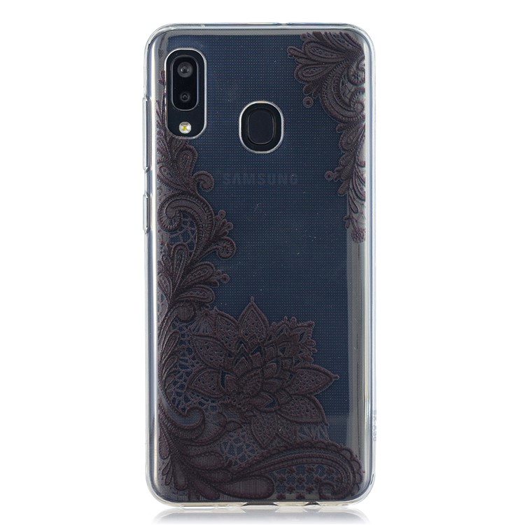 Печать Шаблона ТПУ Задняя Крышка Для Samsung Galaxy A20 / A30 - Черный Цветок-1