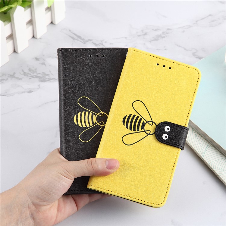 Bee Pattern Silk Texture Leather Wallet Case for Samsung Galaxy A7 (2018) - Black-11