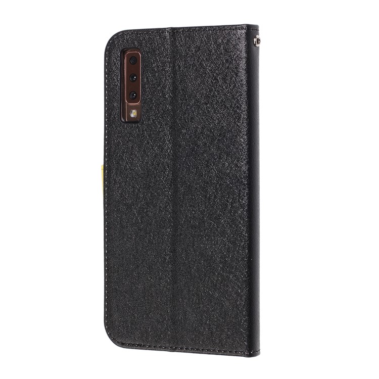 Bee Pattern Silk Texture Leather Wallet Case for Samsung Galaxy A7 (2018) - Black-4