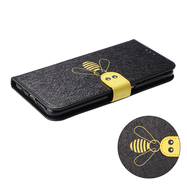 Bee Pattern Silk Texture Leather Wallet Case for Samsung Galaxy A7 (2018) - Black-5