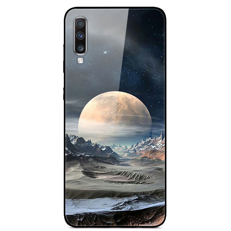 Printing Style Glass+TPU+PC Phone Cover for Samsung Galaxy A70 - White Planet-1