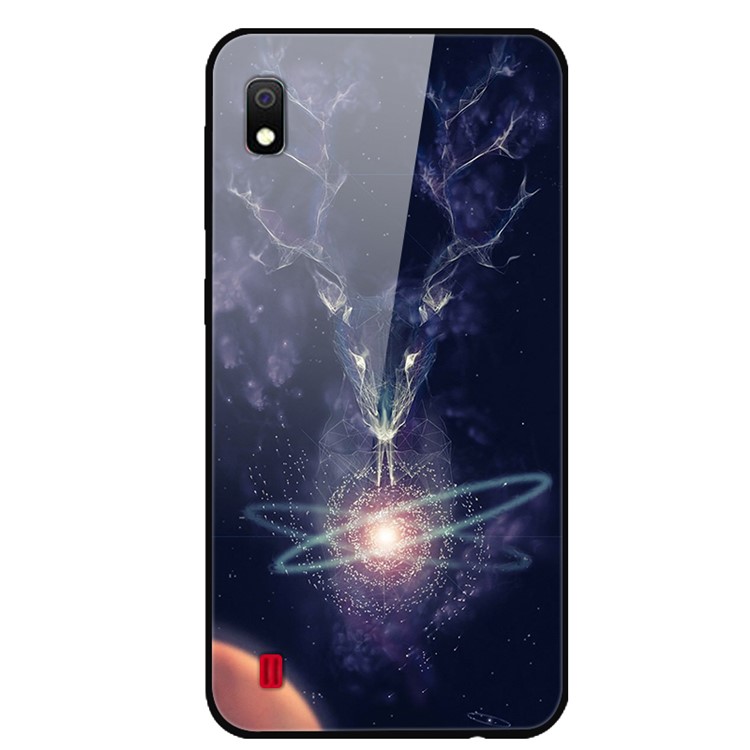 Pattern Printing Glass Back + TPU Hybrid Protective Case for Samsung Galaxy A10 - Lightning Deer-1