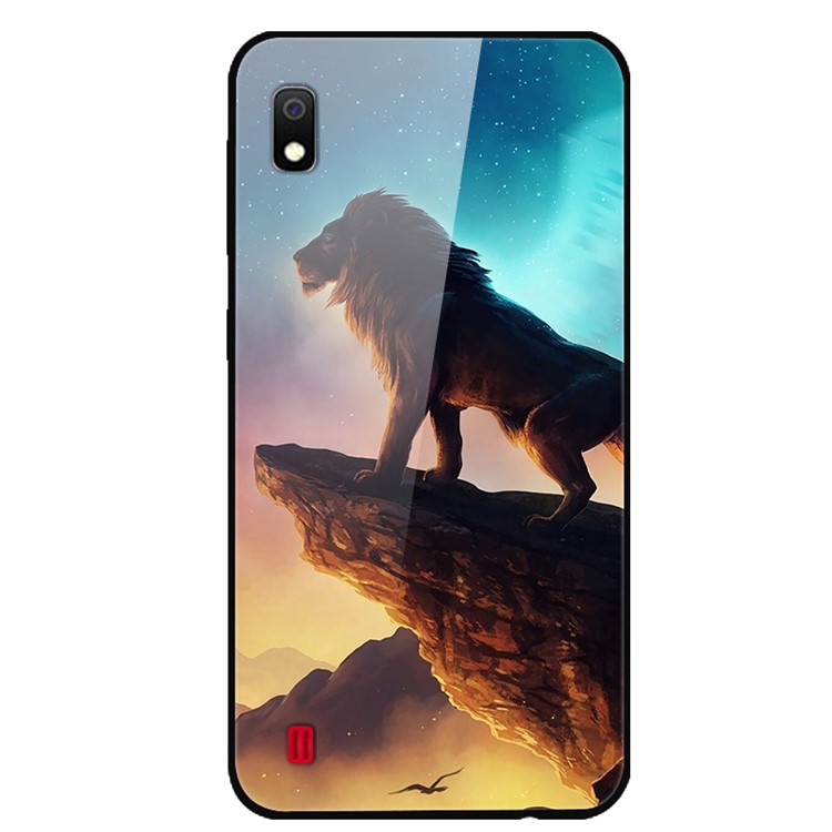 Pattern Printing Glass Back + TPU Hybrid Protective Case for Samsung Galaxy A10 - Lion-1