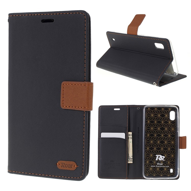 ROAR Twill Grain Leather Wallet Case for Samsung Galaxy A10 - Black-1