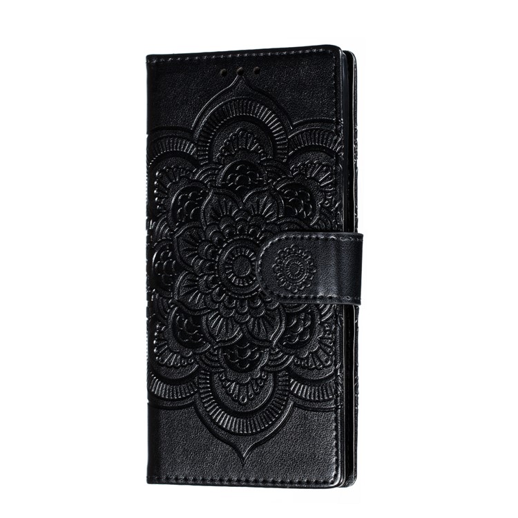 Imprint Mandala Stylish Flower Leather Wallet Shell Case for Samsung Galaxy Note 10 - Black-3