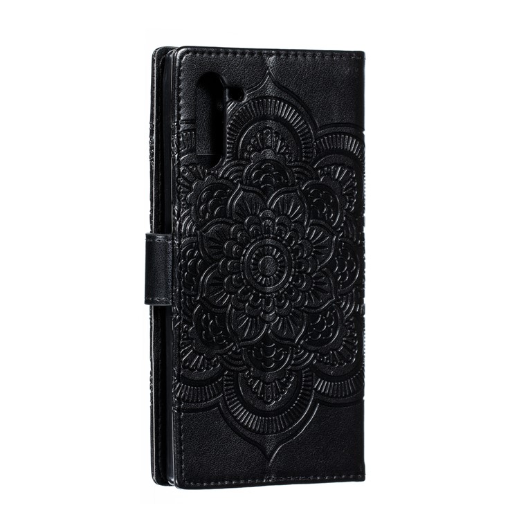 Imprint Mandala Stylish Flower Leather Wallet Shell Case for Samsung Galaxy Note 10 - Black-4