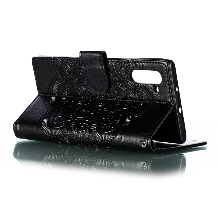 Imprint Mandala Stylish Flower Leather Wallet Shell Case for Samsung Galaxy Note 10 - Black-5