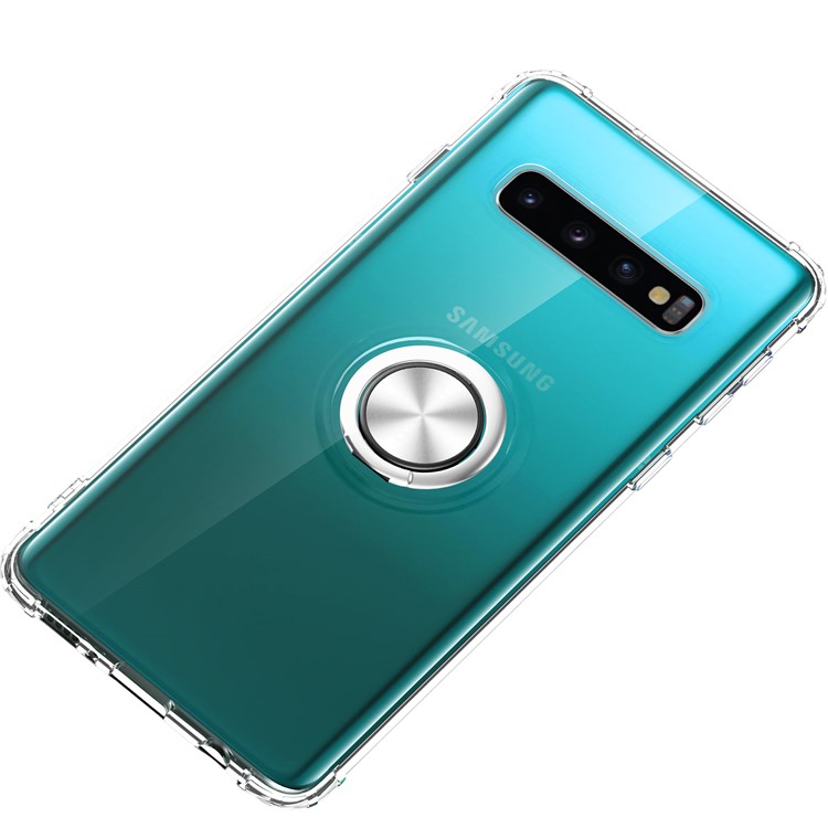 

Zinc Alloy Ring Bracket TPU Cell Phone Cover Shell for Samsung Galaxy S10 [Built-in Magnetic Metal Sheet] - Transparent, Galaxy S10