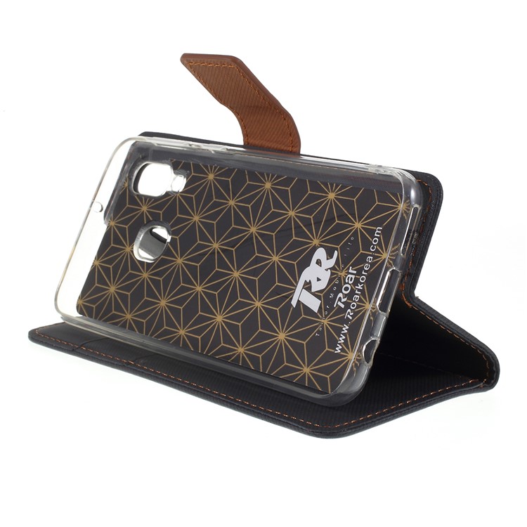 ROAR Twill Grain PU Leather Wallet Cell Phone Cover for Samsung Galaxy A40 - Black-6