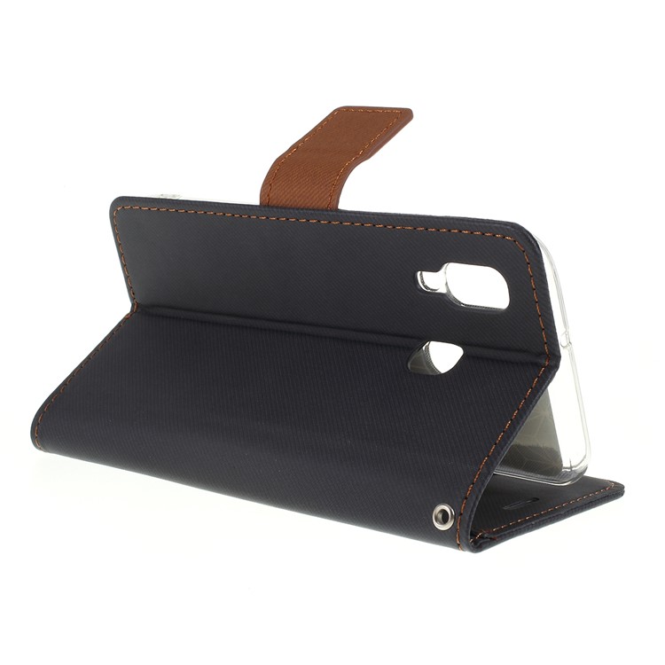 ROAR Twill Grain PU Leather Wallet Cell Phone Cover for Samsung Galaxy A40 - Black-7