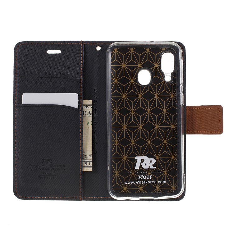 ROAR Twill Grain PU Leather Wallet Cell Phone Cover for Samsung Galaxy A40 - Black-8