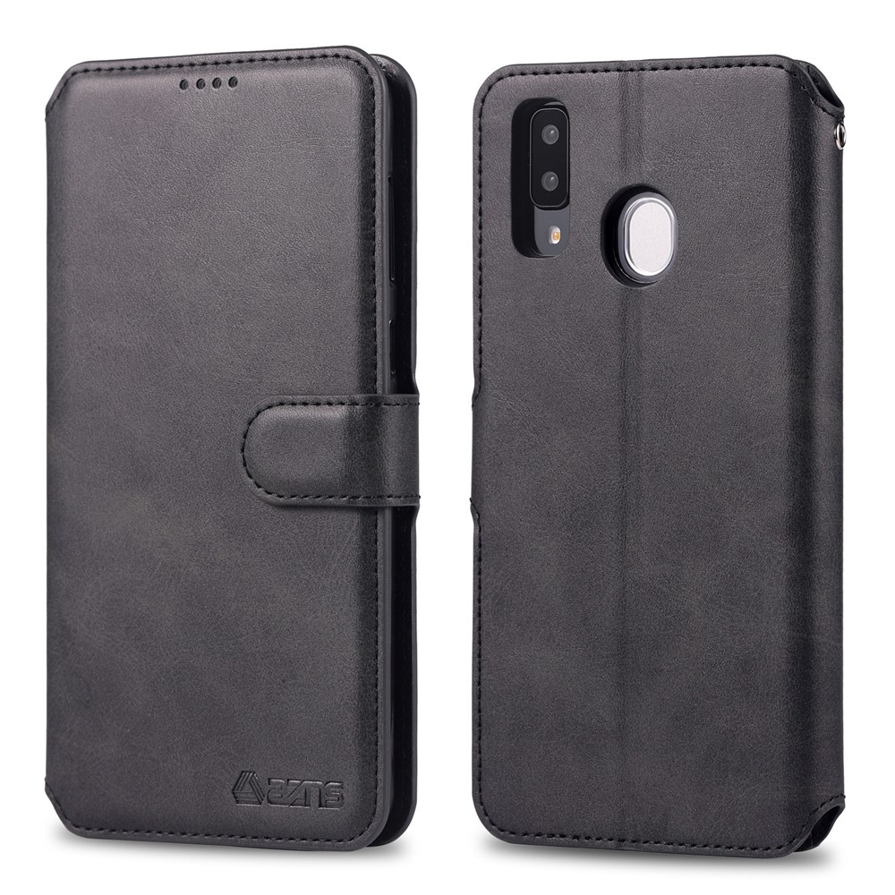 AZNS Leather Wallet Case for Samsung Galaxy A20e - Black-1
