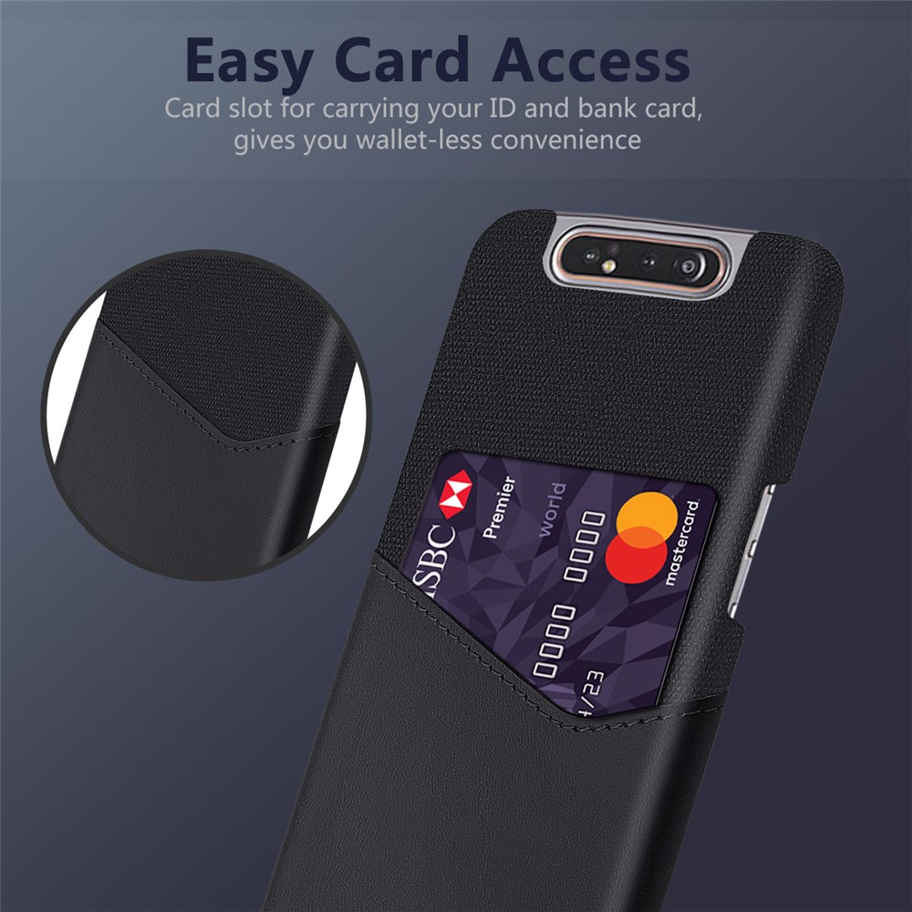 KSQ Phone Shell PC + PU + Cloth Back Cover Casing with Card Slot for Samsung Galaxy A80 / A90 - Black-3