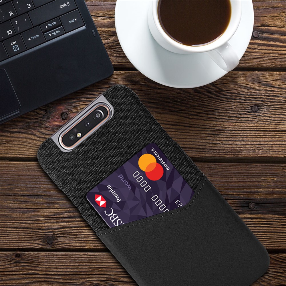 KSQ Phone Shell PC + PU + Cloth Back Cover Casing with Card Slot for Samsung Galaxy A80 / A90 - Black-4