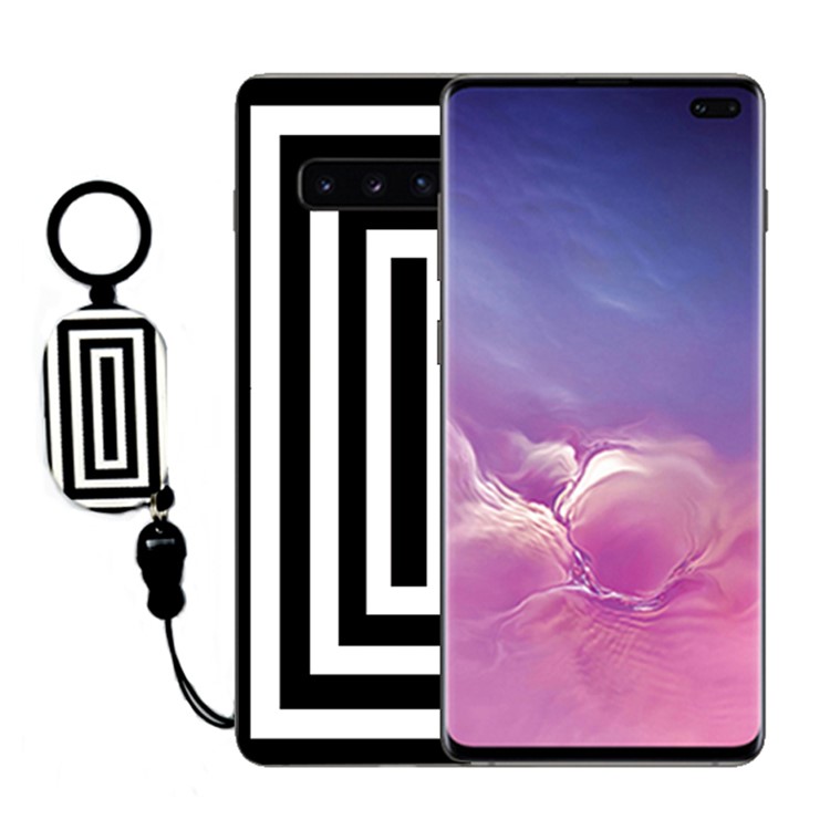 Simple Style Soft TPU Protective Back Casing with Finger Ring Lanyard for Samsung Galaxy S10 Plus - Style D-2