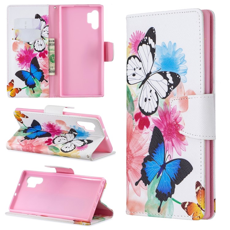 Pattern Printing Wallet Stand Flip Leather Phone Case for Samsung Galaxy Note 10 Pro - Butterflies-1