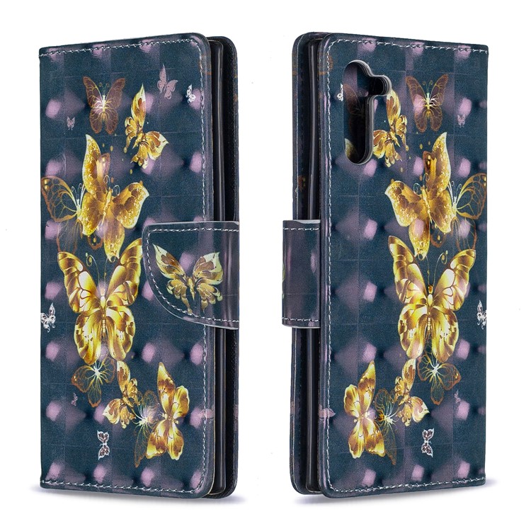 Light Spot Decor Patterned Leather Wallet Casing for Samsung Galaxy Note 10 - Golden Butterfly-4