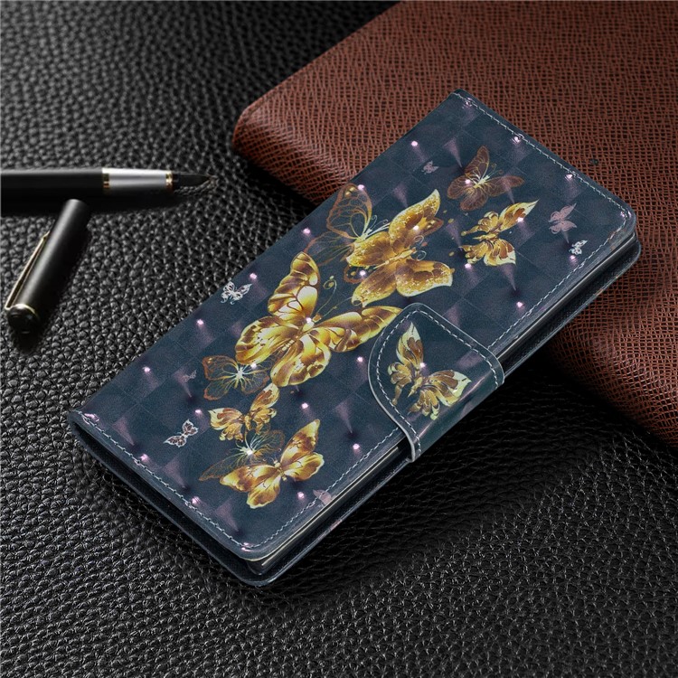 Light Spot Decor Patterned Leather Wallet Casing for Samsung Galaxy Note 10 - Golden Butterfly-7