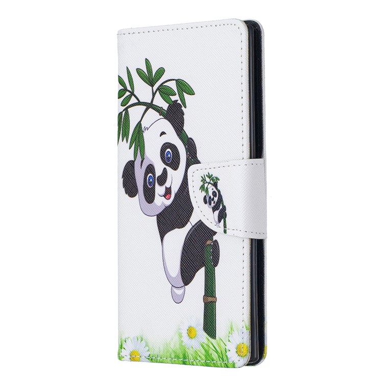 Pattern Printing Leather Wallet Phone Shell for Samsung Galaxy Note 10 - Panda Climbing Tree-2