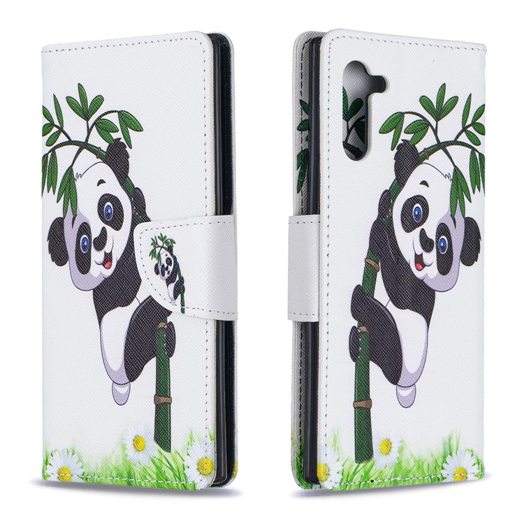 Pattern Printing Leather Wallet Phone Shell for Samsung Galaxy Note 10 - Panda Climbing Tree-4